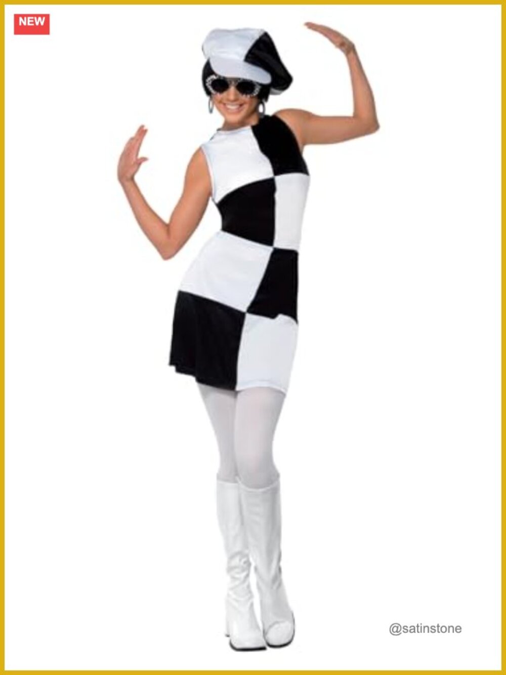 60s Party Girl Costume Dress and Hat Adult Halloween Fancy Dress